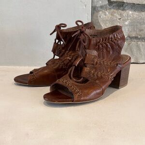 Fat Face Brown Leather Lace-Up Heels